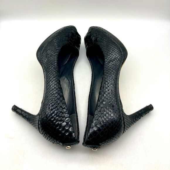 Stuart Weitzman Black Python Embossed Leather Platform Pump Size 8,5M - Picture 9 of 13